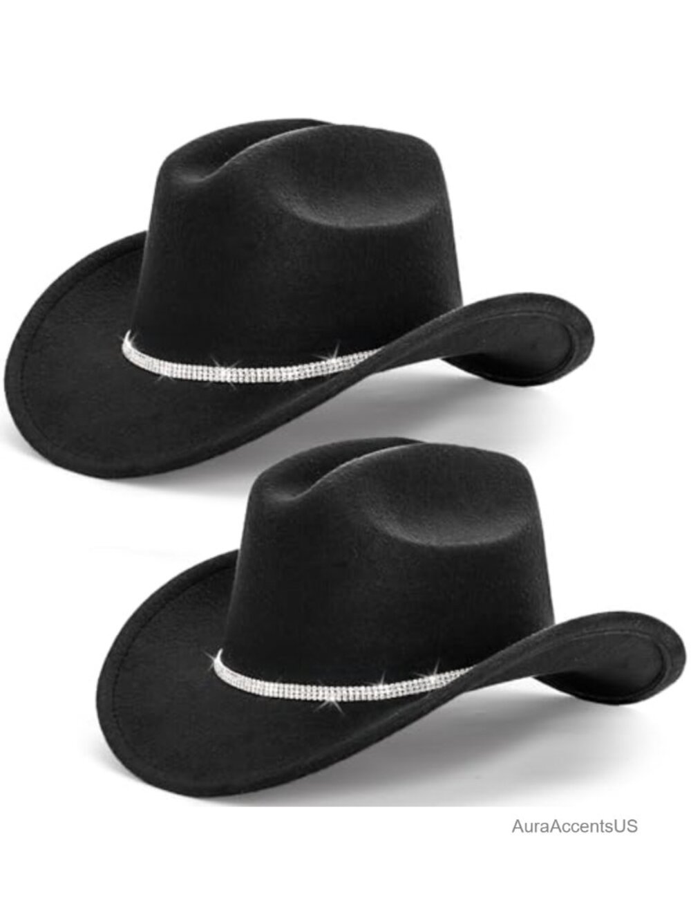 2 Pack Rhinestone Cowboy Hats Cotton Polyester Adjustable Western